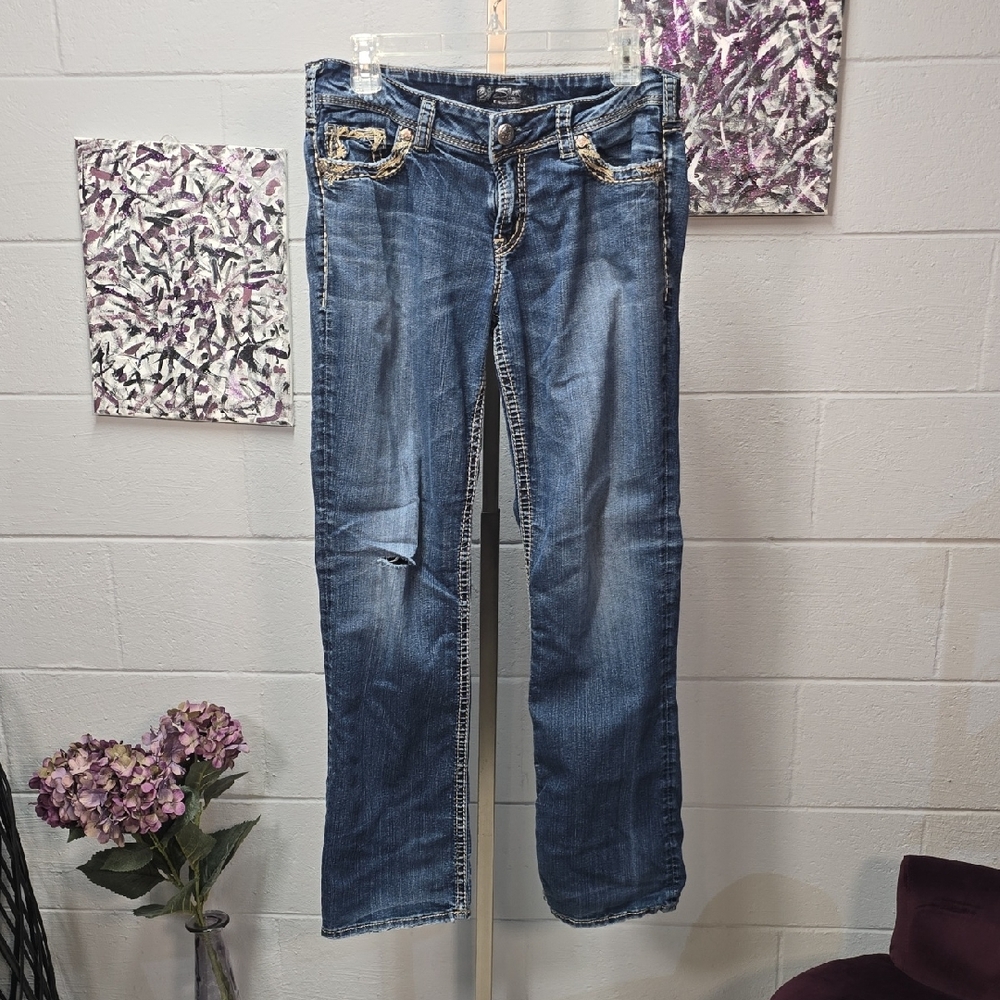 Silver Jeans Dark Blue Straight Leg Denim - Picture 2 of 14